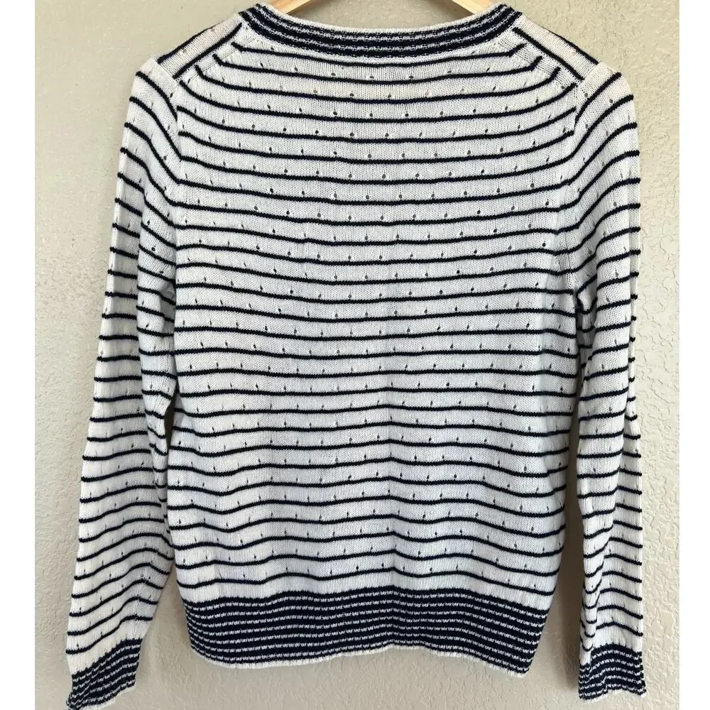 J.Crew Knit Pointelle Sweater Crewneck Medium Stripe Wool Alpaca Blend‎ Casual